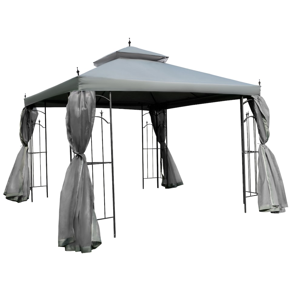 image 1 of Outsunny 3Mx3M Garden Gazebo Double Top Outdoor Canopy Patio Event Party Wedding Tent Backyard Sun Shade with Netting  Grey