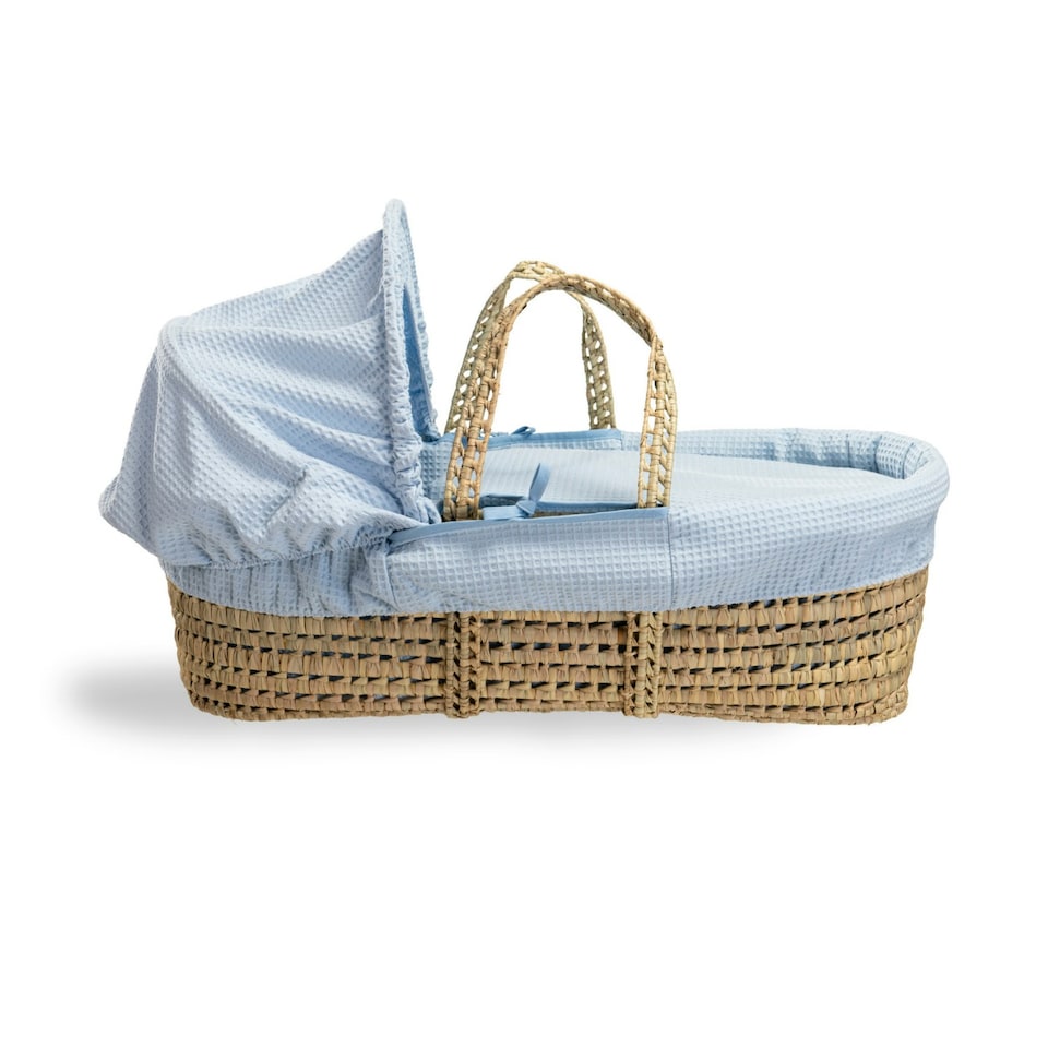 image 1 of Clair de Lune Waffle Palm Moses Basket With Folding Stand - Blue