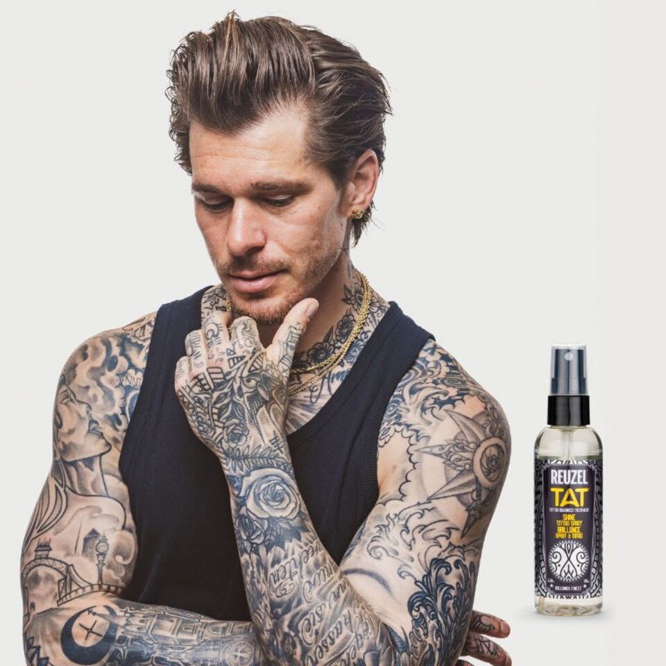 image 1 of Reuzel Shine Tattoo Spray Delivers Instant Color Pop Fast Absorbing, Non Greasy Formula Leaves Skin Soft with Youthful Appearance Protects Tattoos from Sweat Vegan Paraben Free 100 ml