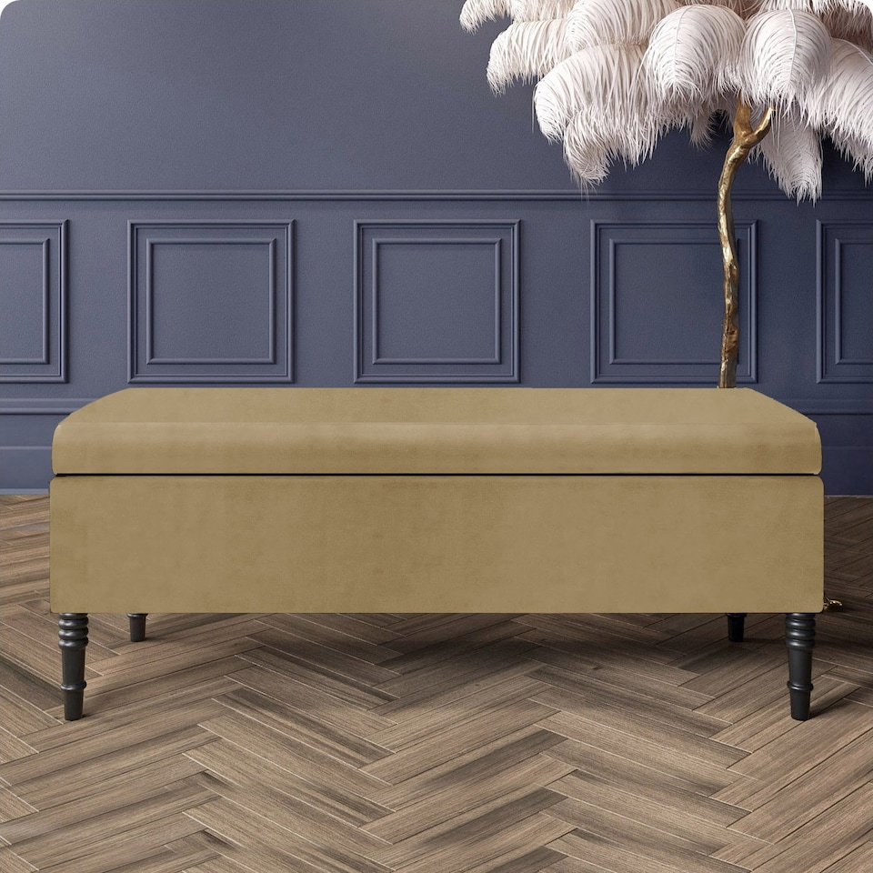 image 1 of Paris Plain 90cm Ottoman Storage Bench - Plush Velvet Shoe Bench - Mink Upholstery Footstool with Storage