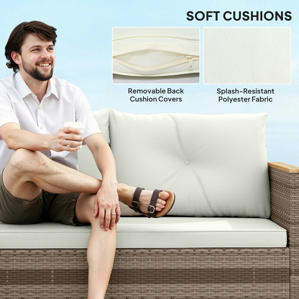 image 1 of Outsunny L Shaped Garden Conversation Chaise Lounge Furniture, Cream