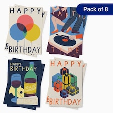 Contemporary Birthday Card Pack by Laura Darrington – Box of 8 (4 Designs)