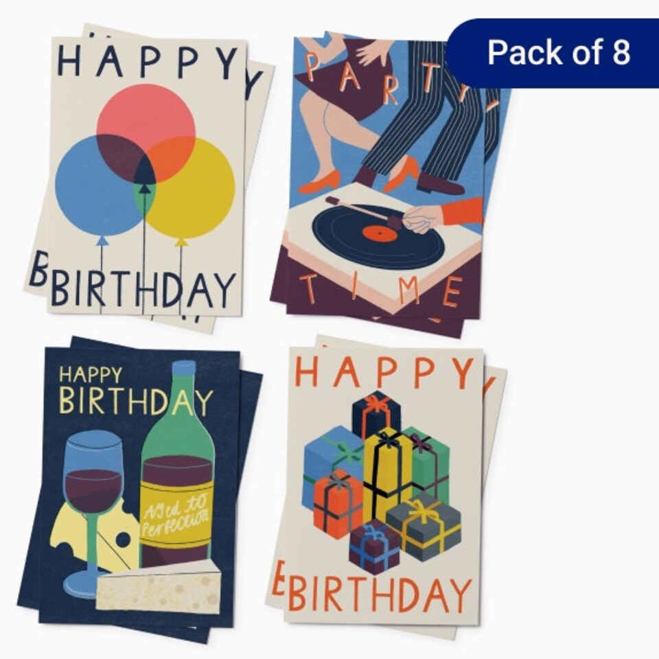 image 1 of Contemporary Birthday Card Pack by Laura Darrington – Box of 8 (4 Designs)