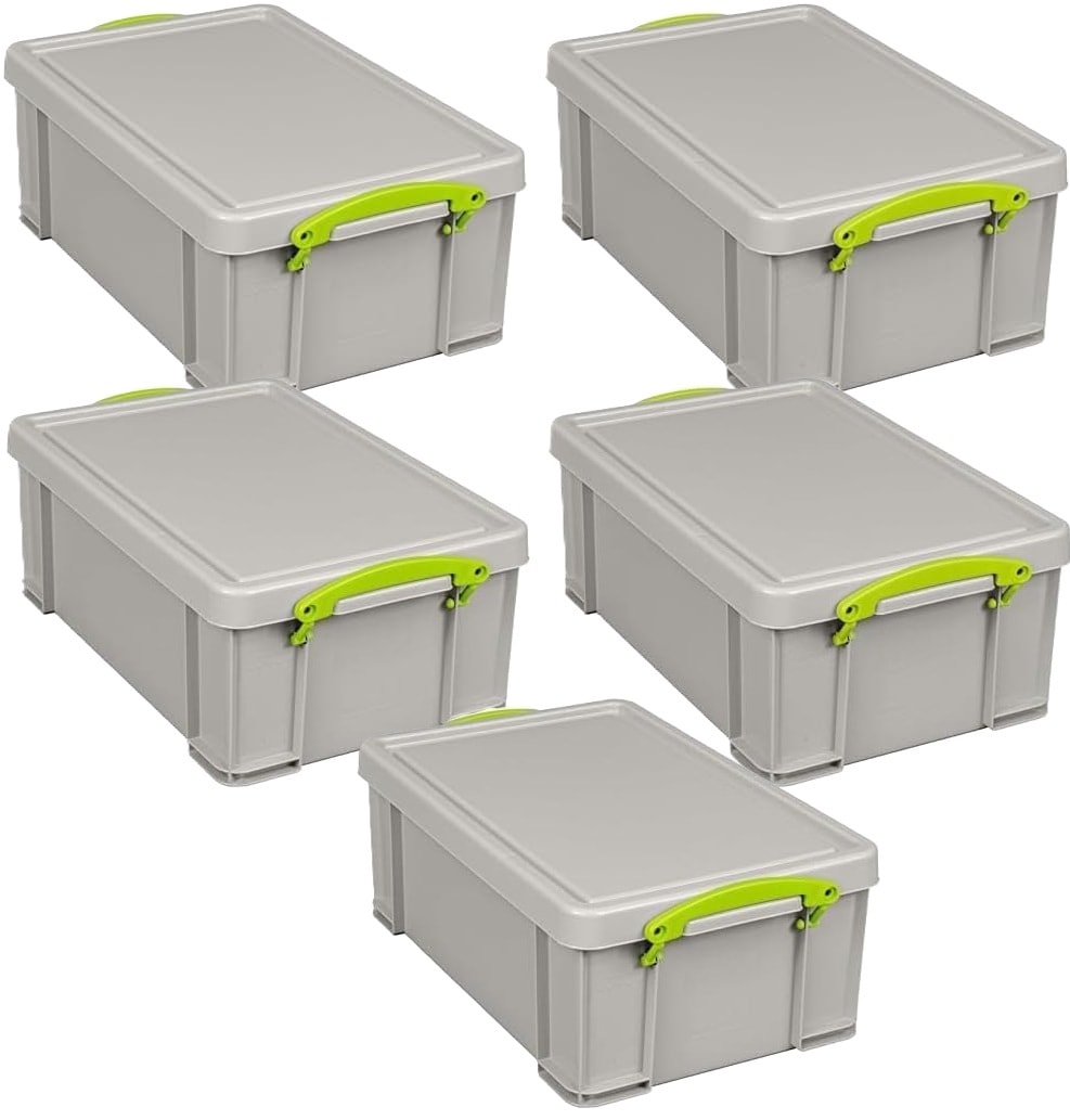 Really Useful Plastic Storage Box 12 Litre Dove Grey Pack of 5