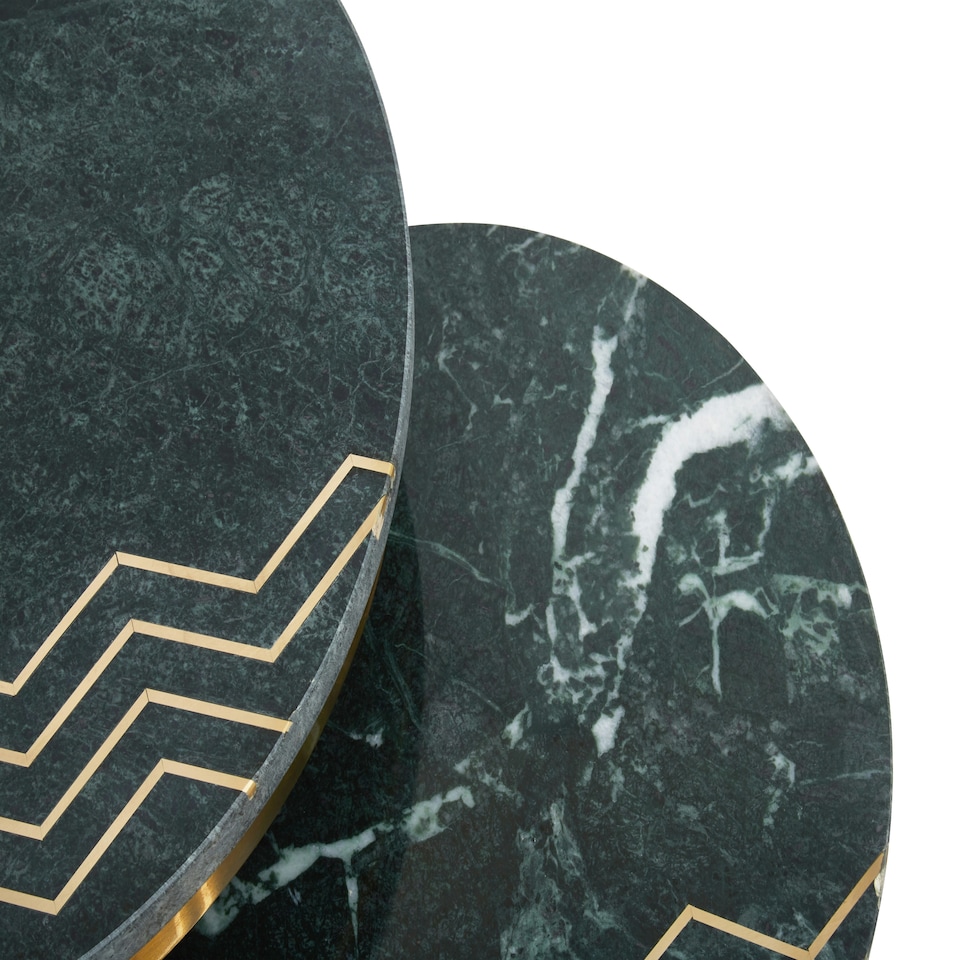 image 1 of Interiors by Premier Green Marble Side Table (Set of 2), Rich Green Marble Tabletops with Gold Iron Criss‑Cross Legs Green