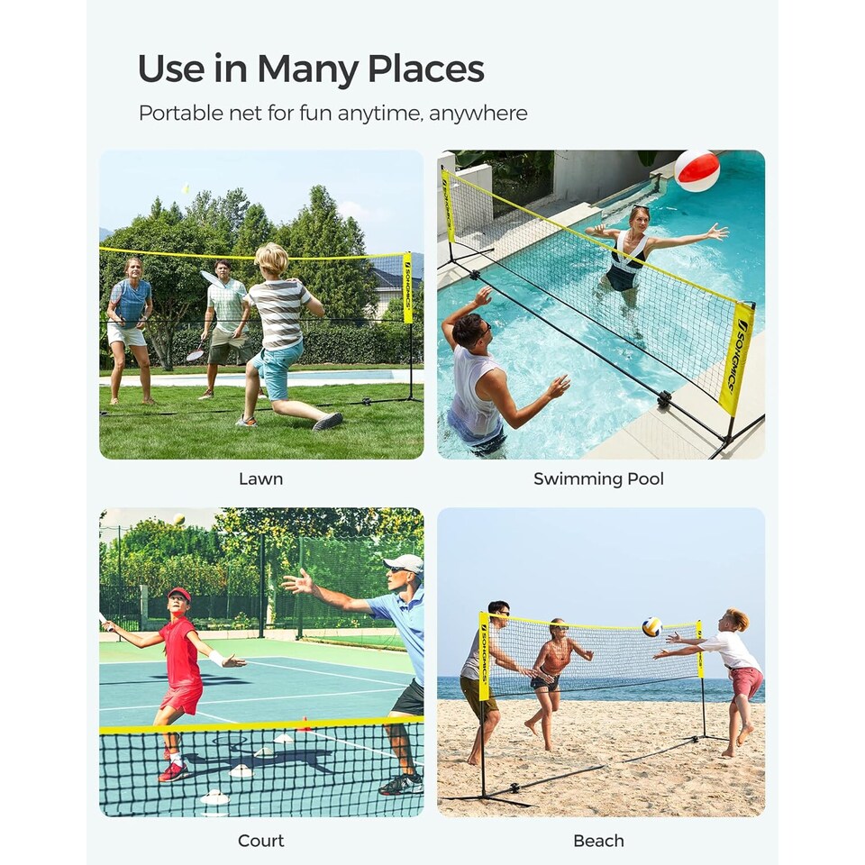 image 1 of Portable Outdoor Badminton and Volleyball Net Set with Adjustable Poles, 4 M, Yellow