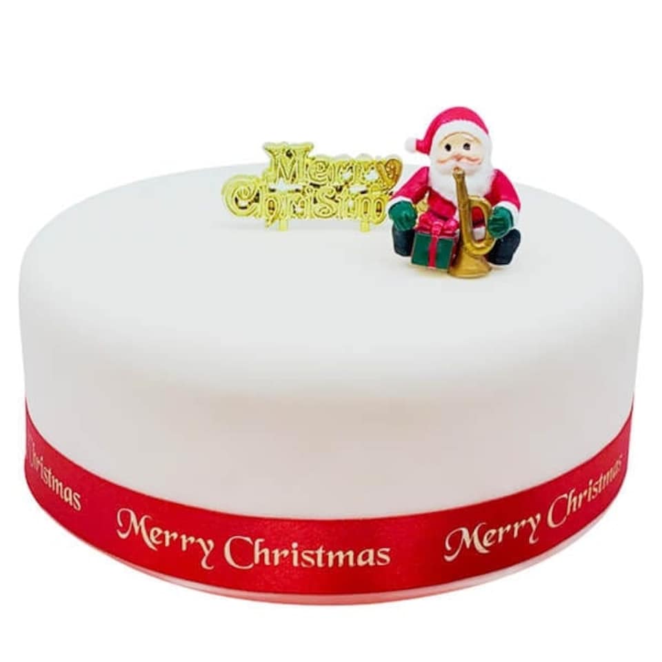 image 1 of Anniversary House Toy Shop Santa Claus Plastic Cake Topper & Gold Merry Christmas Motto