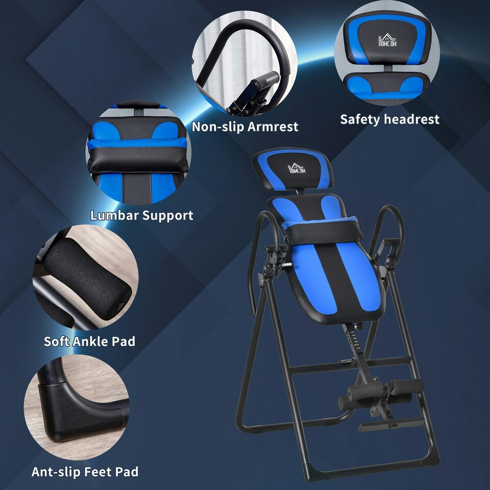 image 1 of HOMCOM Foldable Gravity Inversion Table, Fitness Bench w/ Soft Ankle Cushions