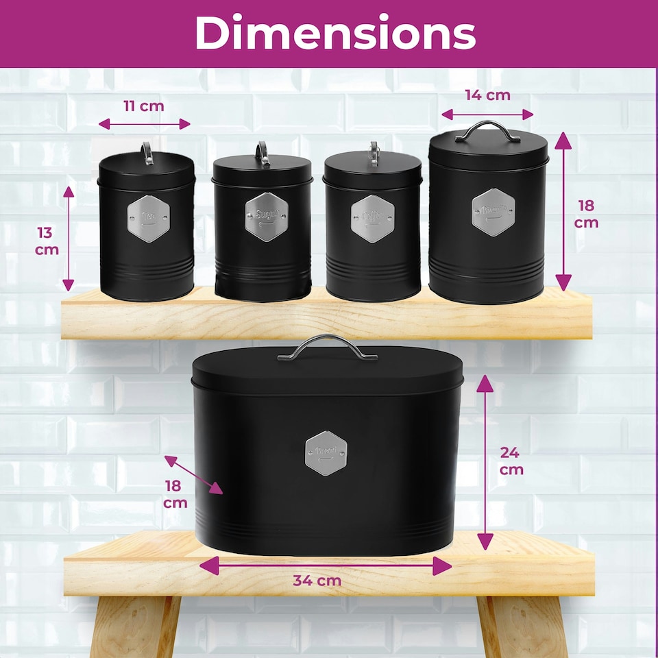 image 1 of Retro Inspired Matt & Copper 5 Piece Kitchen Canister Set Navy