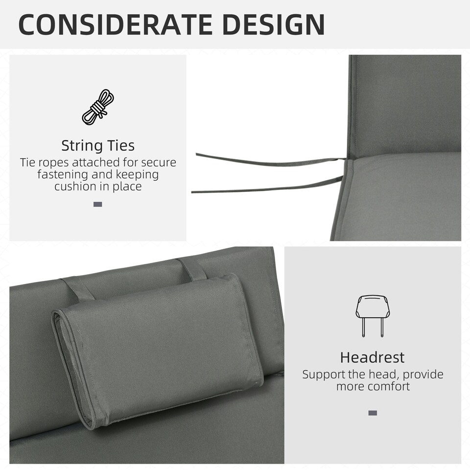 image 1 of Outsunny Garden Sun Lounger Chair Cushion Reclining Relaxer Indoor Outdoor Grey | Grey