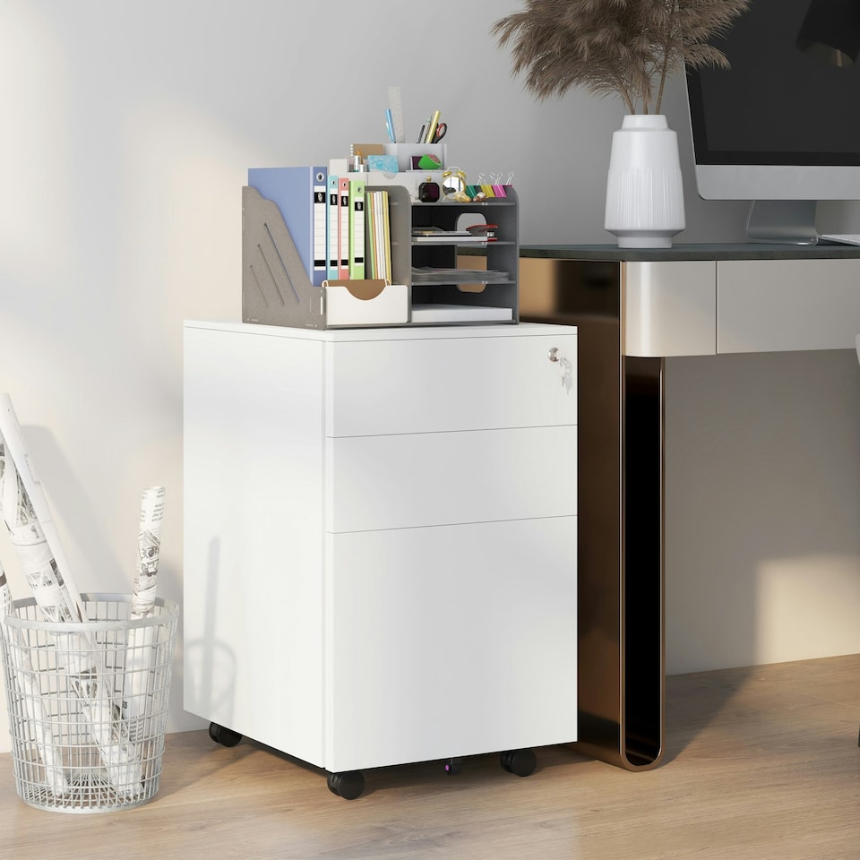 image 1 of Vinsetto File Cabinet with Lock Hanging Bar for Letter A4 Legal Size White