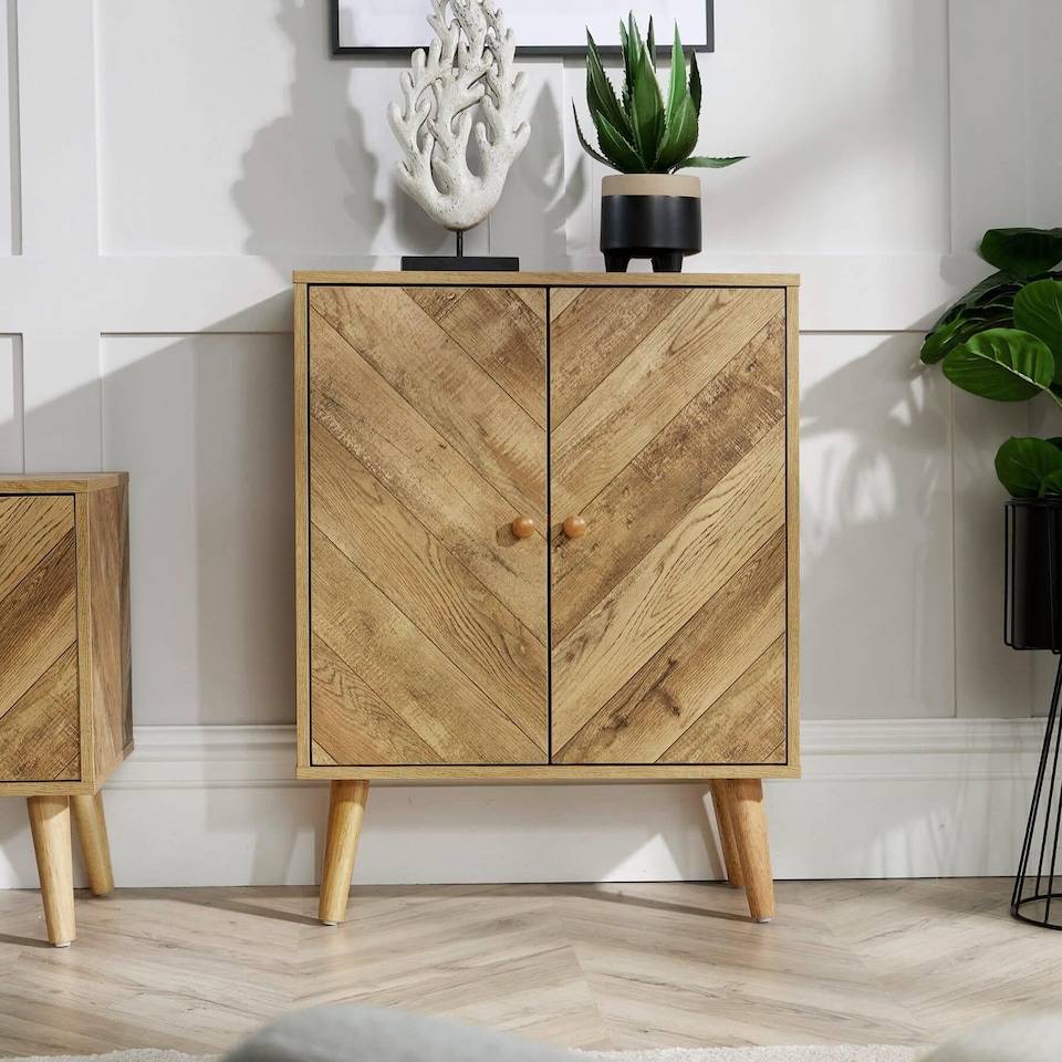 image 1 of Sideboard 2 Doors Natural Storage Cupboard Cabinet Home Living Room Furniture