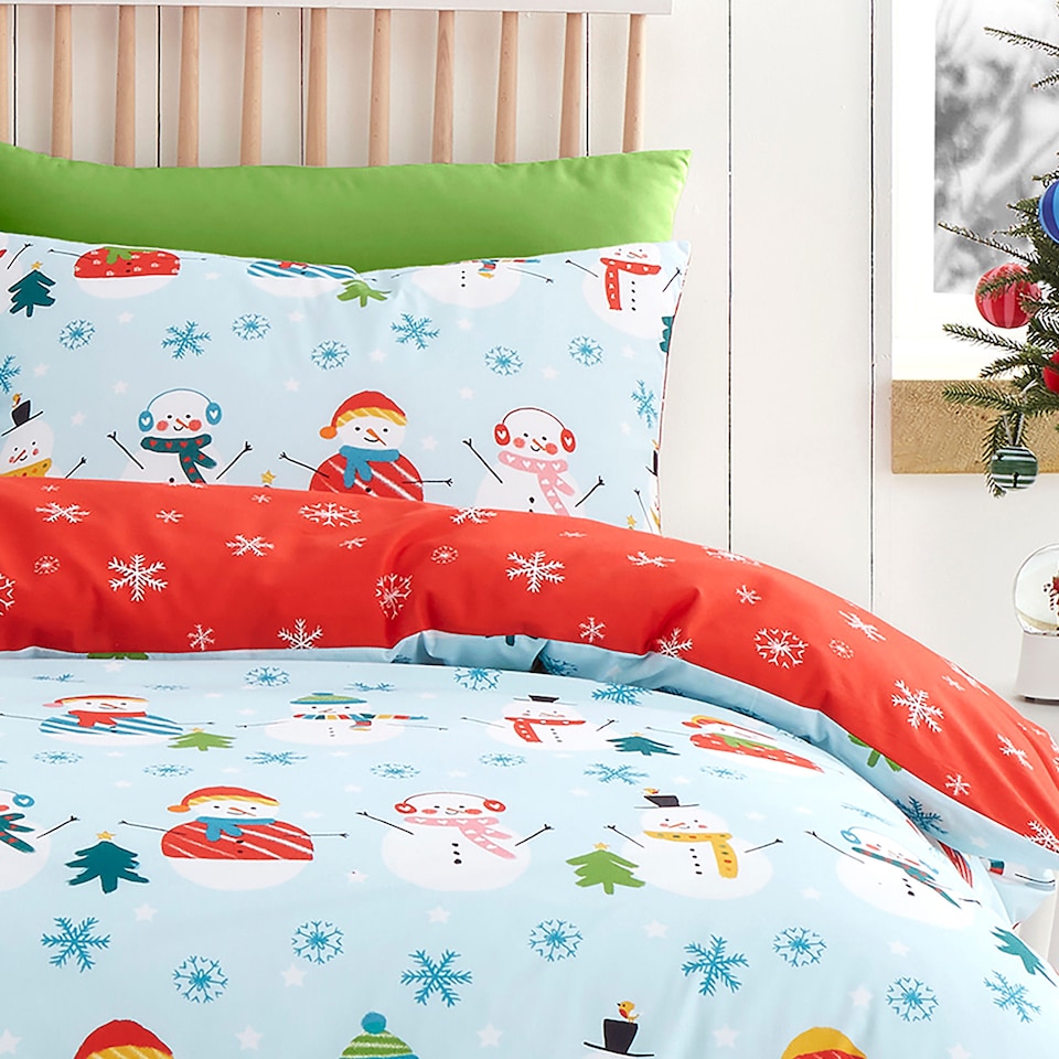 image 1 of Fusion Christmas Snowman Duvet Cover Set Duck Egg