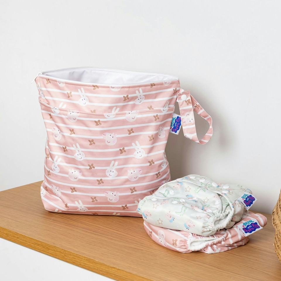 image 1 of Peppa Pig Grab & Go Nappy Wet Bag - Blush Stripe