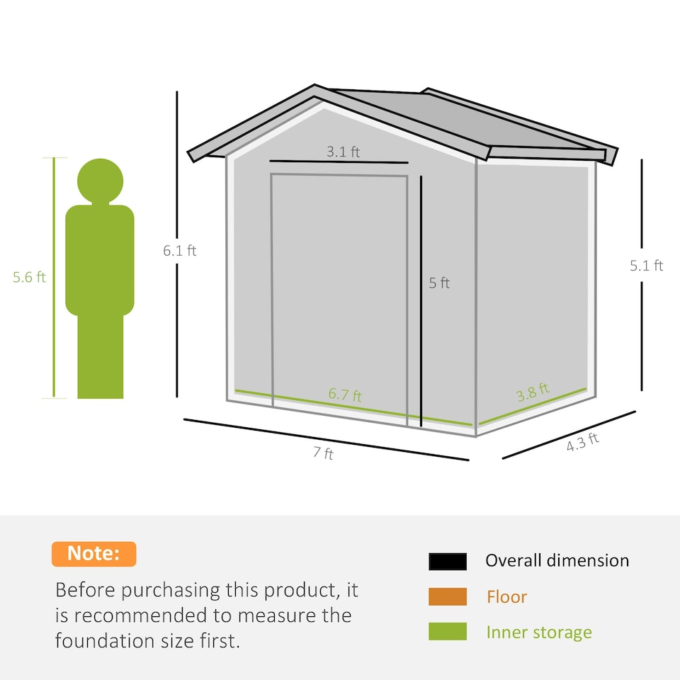 image 1 of Outsunny 7 x 4ft Garden Shed Storage with Foundation and Vents, Yellow