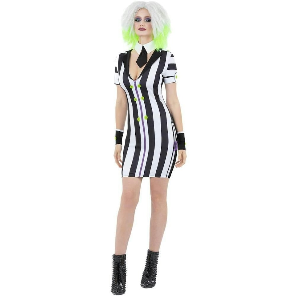 image 1 of Beetlejuice Halloween Costume Dress - Black/White - L | Multi | L