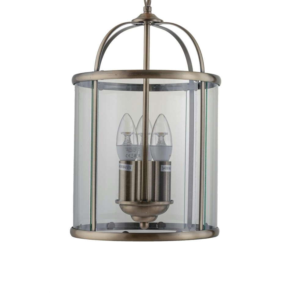 image 1 of Antique Brass 3 Light Lantern Style Pendant Bronze | Clear