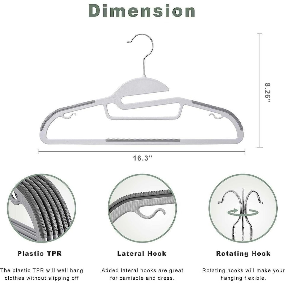 image 1 of Dyzi Plastic Coat Hangers Non Slip White Pack of 80