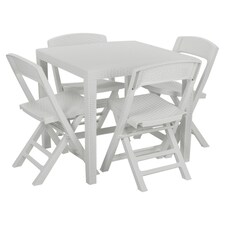 White Plastic Garden Table with Chair | White | 5