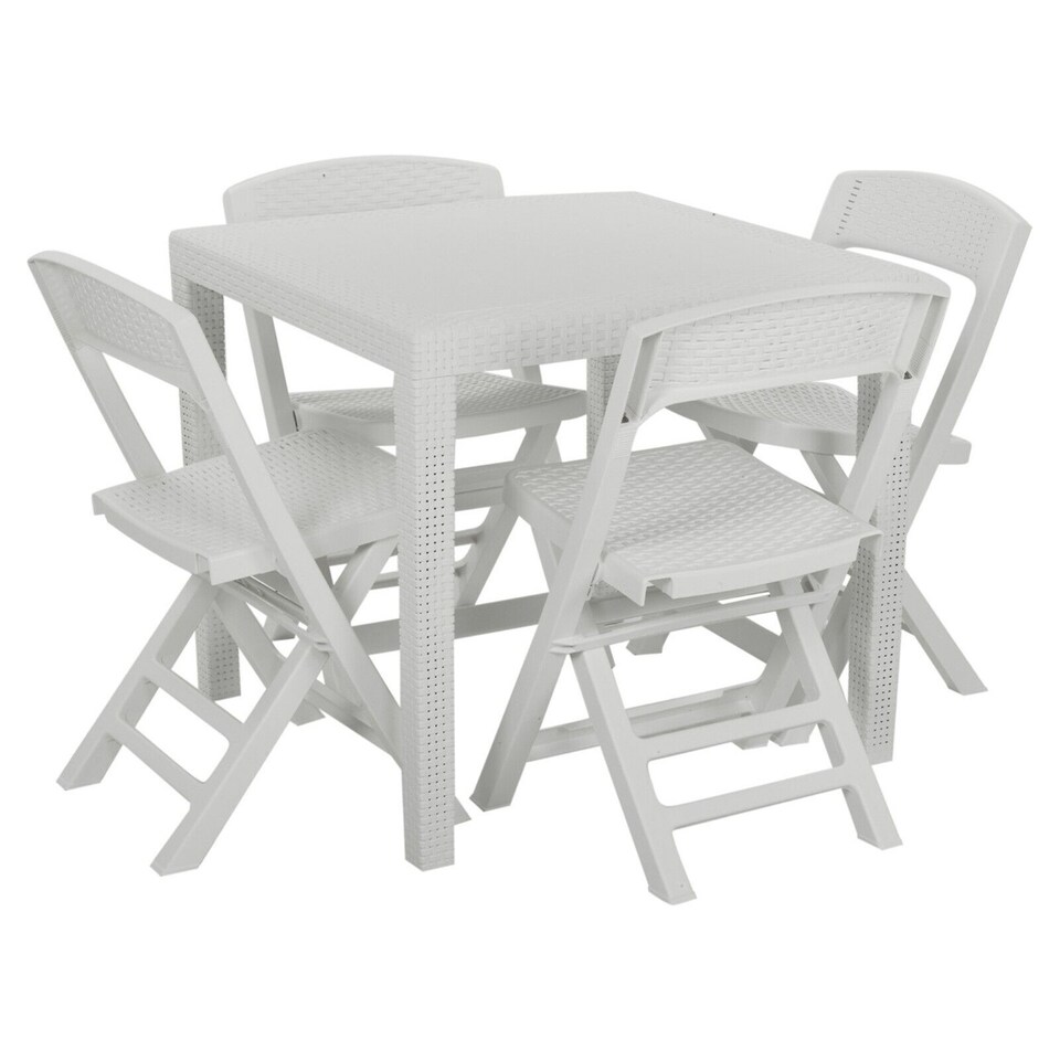 image 1 of White Plastic Garden Table with Chair | White | 5