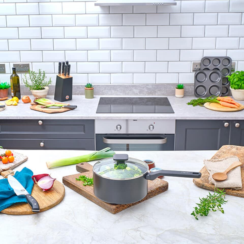 image 1 of Stoven Noir 20cm Non-Stick Saucepan with Lid