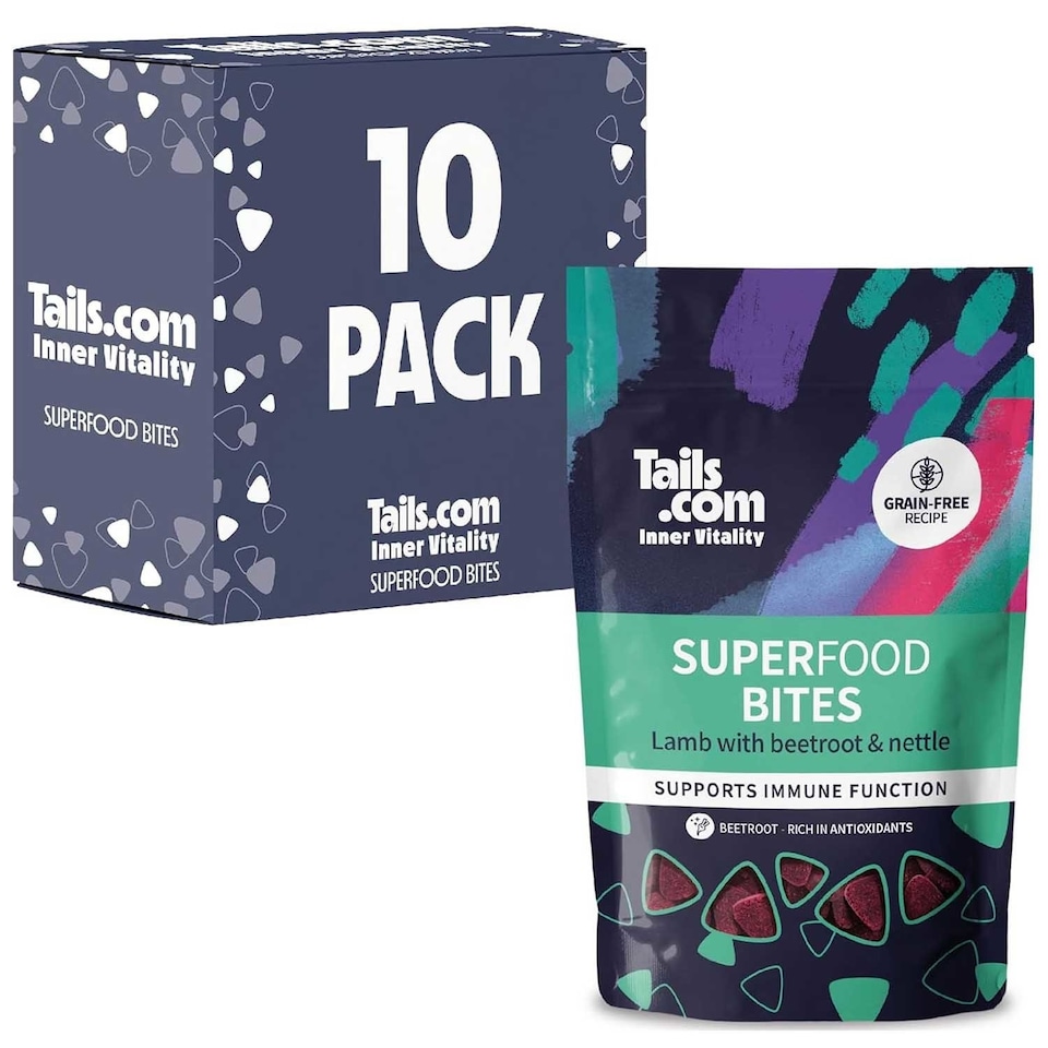 image 1 of 10 x 80g Tails.com Inner Vitality Superfood Bites Dog Treats Pouches - Lamb