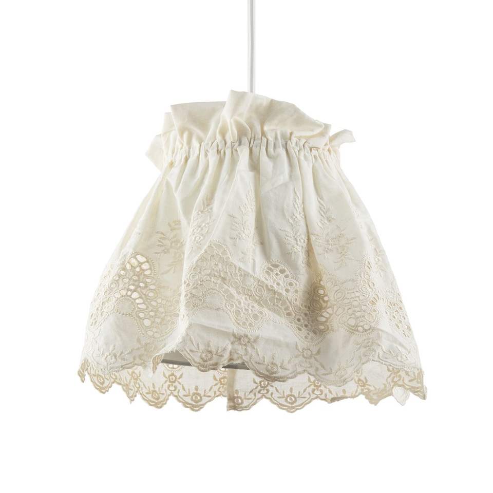 image 1 of Modern Cream Cotton Fabric Pendant Lamp Shade with Floral Lace Design | Cream | Cream | 1