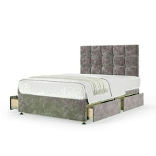 Silver Chenille 4 Drawer Divan Base and Pearl Headboard King Size