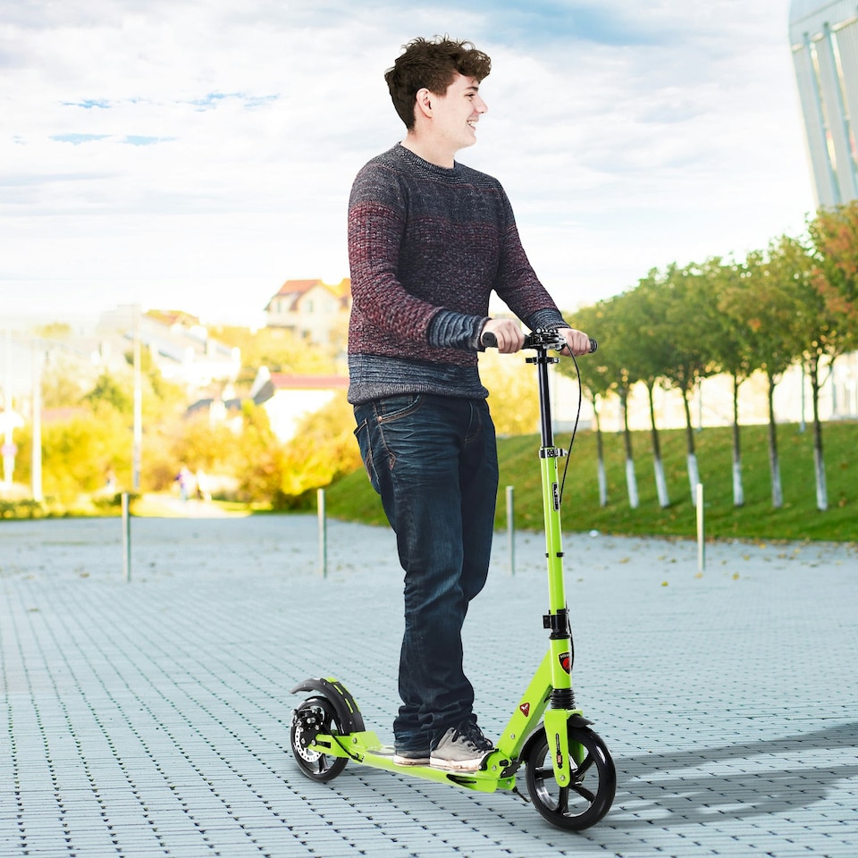 image 1 of HOMCOM Teens Adult Kick Scooter Fold Adjust 14+ w/ Dual Brake System Green