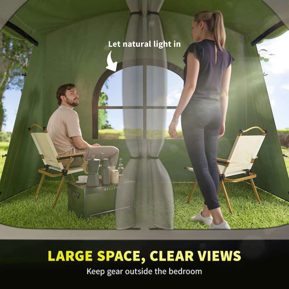 image 1 of Outsunny 3-4 Man Tunnel Tent with Sewn in Floor, 3000mm Waterproof | Green | Green