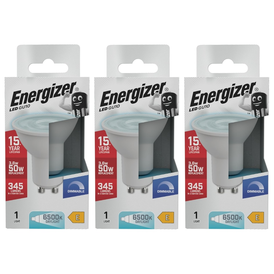 image 1 of Energizer LED GU10 345lm 3.6W 6500K (Daylight) Dimmable Light Bulb - Pack of 3