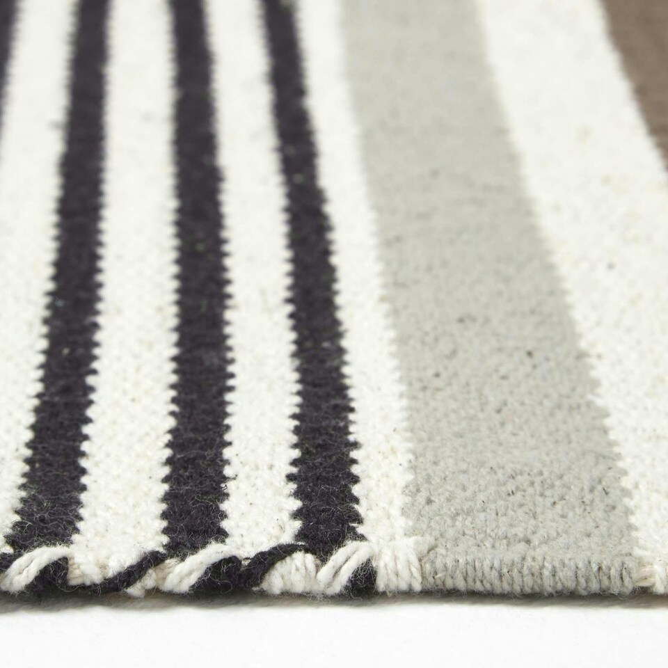 image 1 of Homescapes Modern Black Grey Scandinavian Style Striped Cotton Rug - 150 x 240 cm | Grey | Black grey