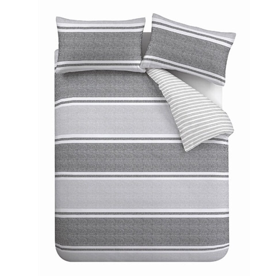 image 1 of Catherine Lansfield Textured Banded Stripe King Duvet Set Charcoal Grey | King