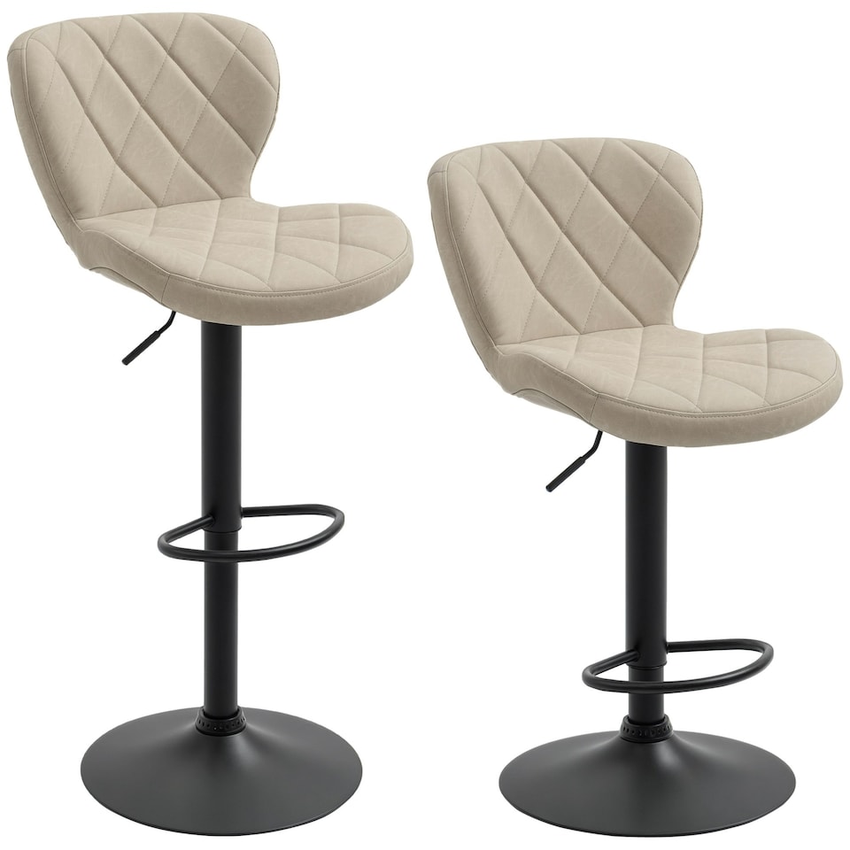 image 1 of HOMCOM Adjustable Height Bar Stools Set of 2, Swivel Barstools Light Khaki