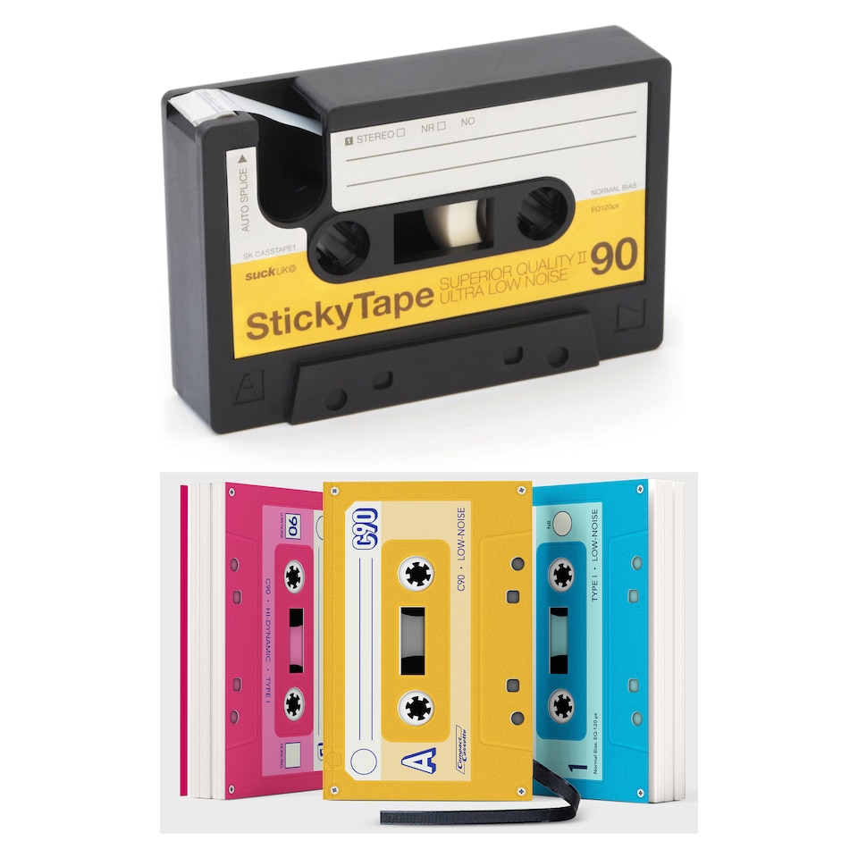 image 1 of Suck UK 3 Piece Cassette Tape Notebooks & Retro Cassette Tape Dispenser Desk