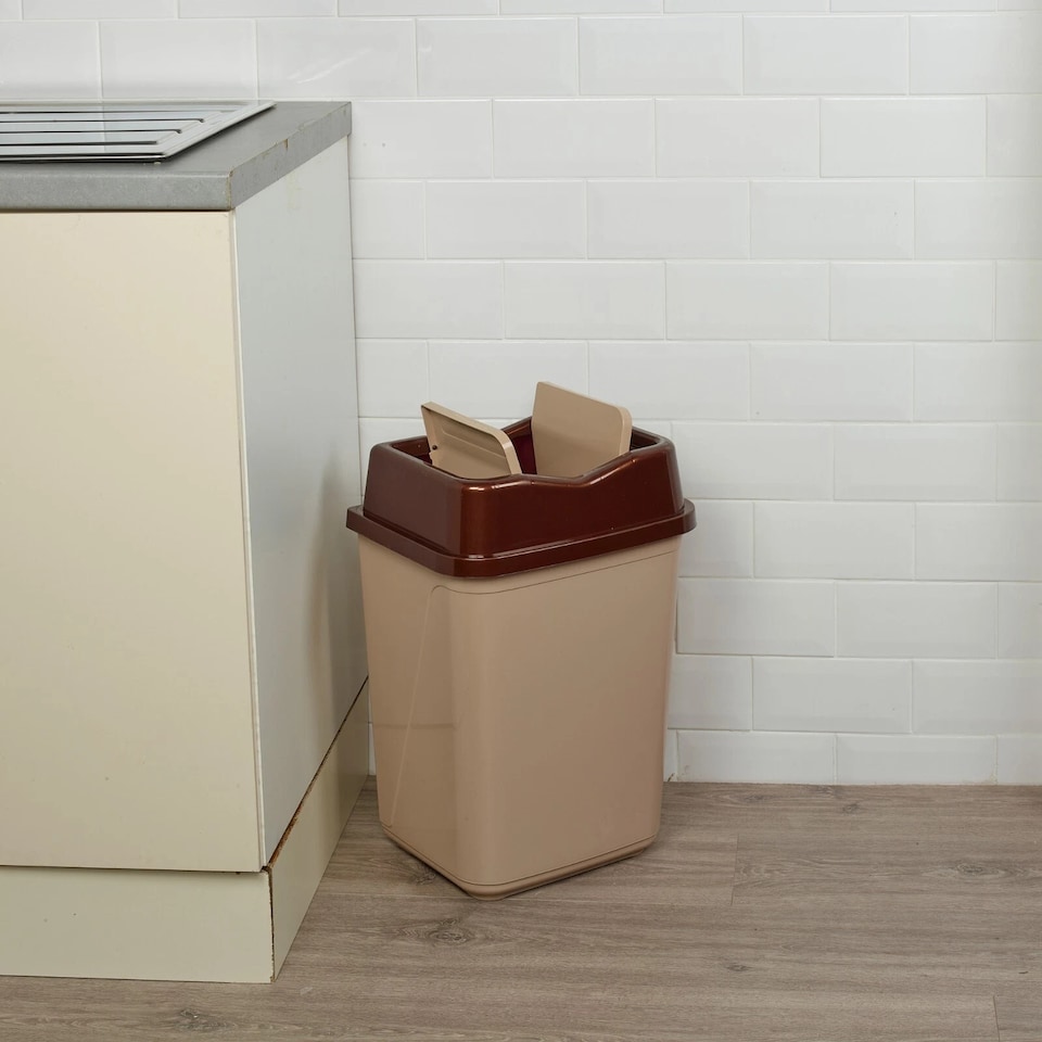 image 1 of Plastic Waste Recycling Bin With Butterfly Lid for Kitchen or Office | Brown | 30L Cappuccino