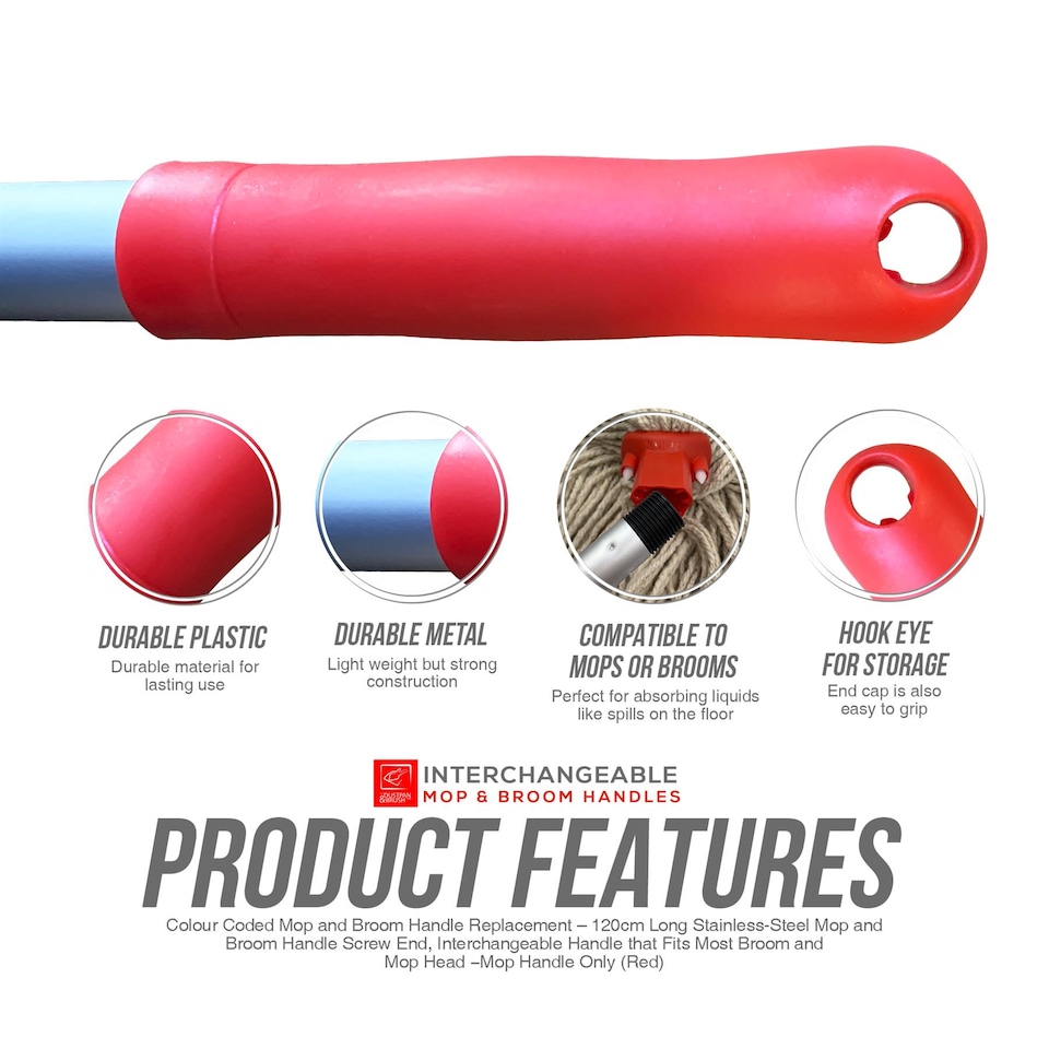 image 1 of Colour-Coded Aluminium Mop & Broom Handle 120cm Universal Screw Fit
