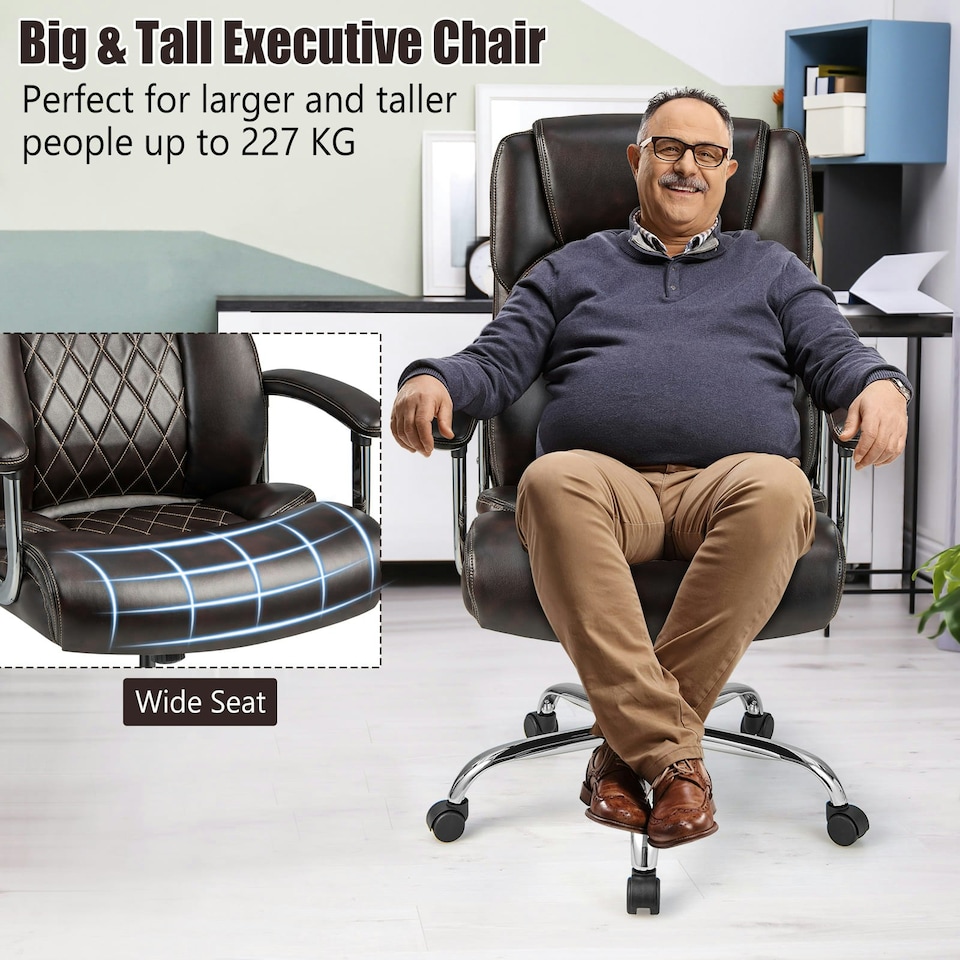 image 1 of COSTWAY Big & Tall Office Chair Adjustable Executive Chair Brown