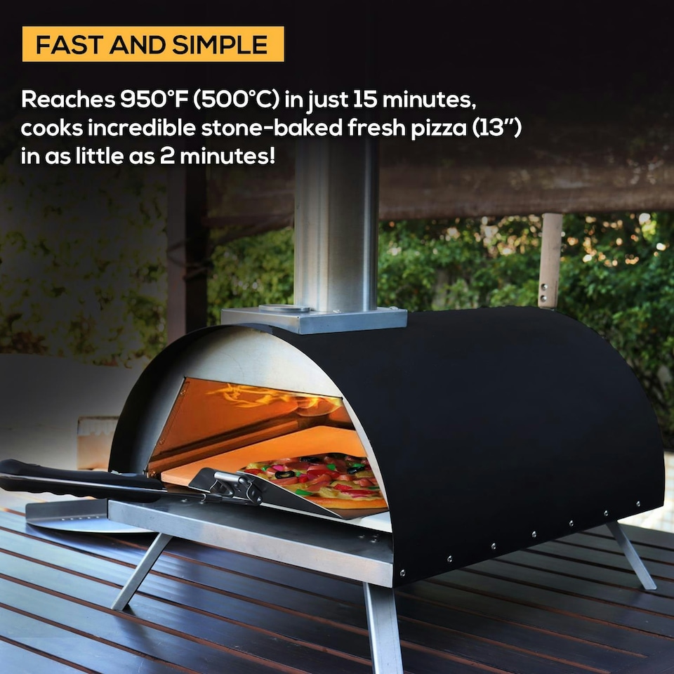 image 1 of Haven Gas & Wood Fuel Pizza Oven Built-in Thermometer & Pizza Paddle - Black/Silver