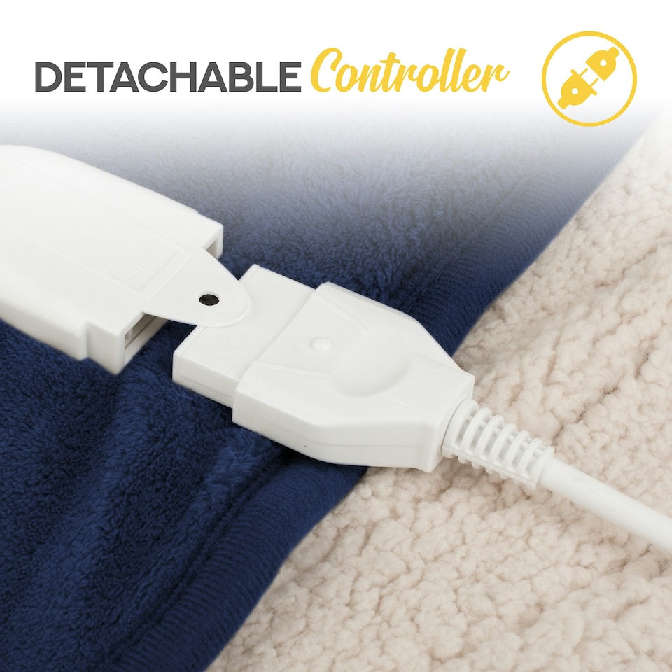 image 1 of MONHOUSE Heated Throw - Electric Blanket - Digital Controller - Timer up to 9 hours, 9 Heat Settings - Machine Washable - Single 130X160cm - NAVY SHEARLING