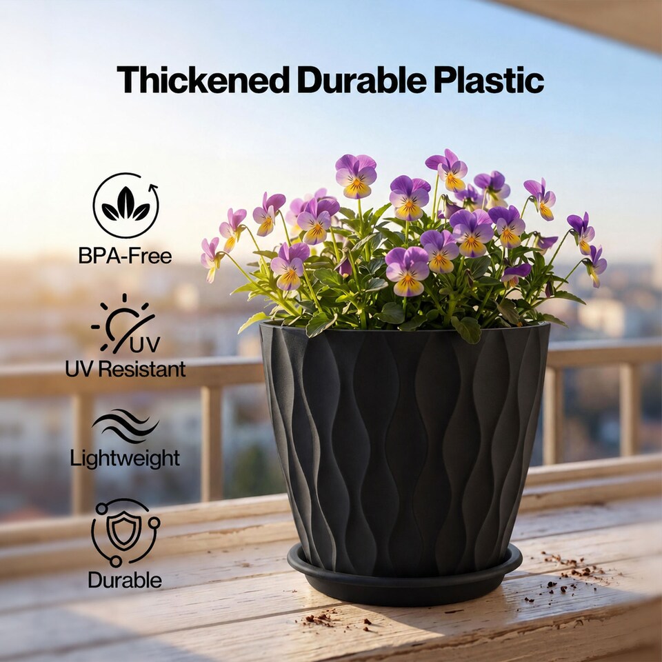 image 1 of TOQUE Plant Pots,5Pc 20cm Plant Pots Indoor,Drainage,PP Plastic,Black