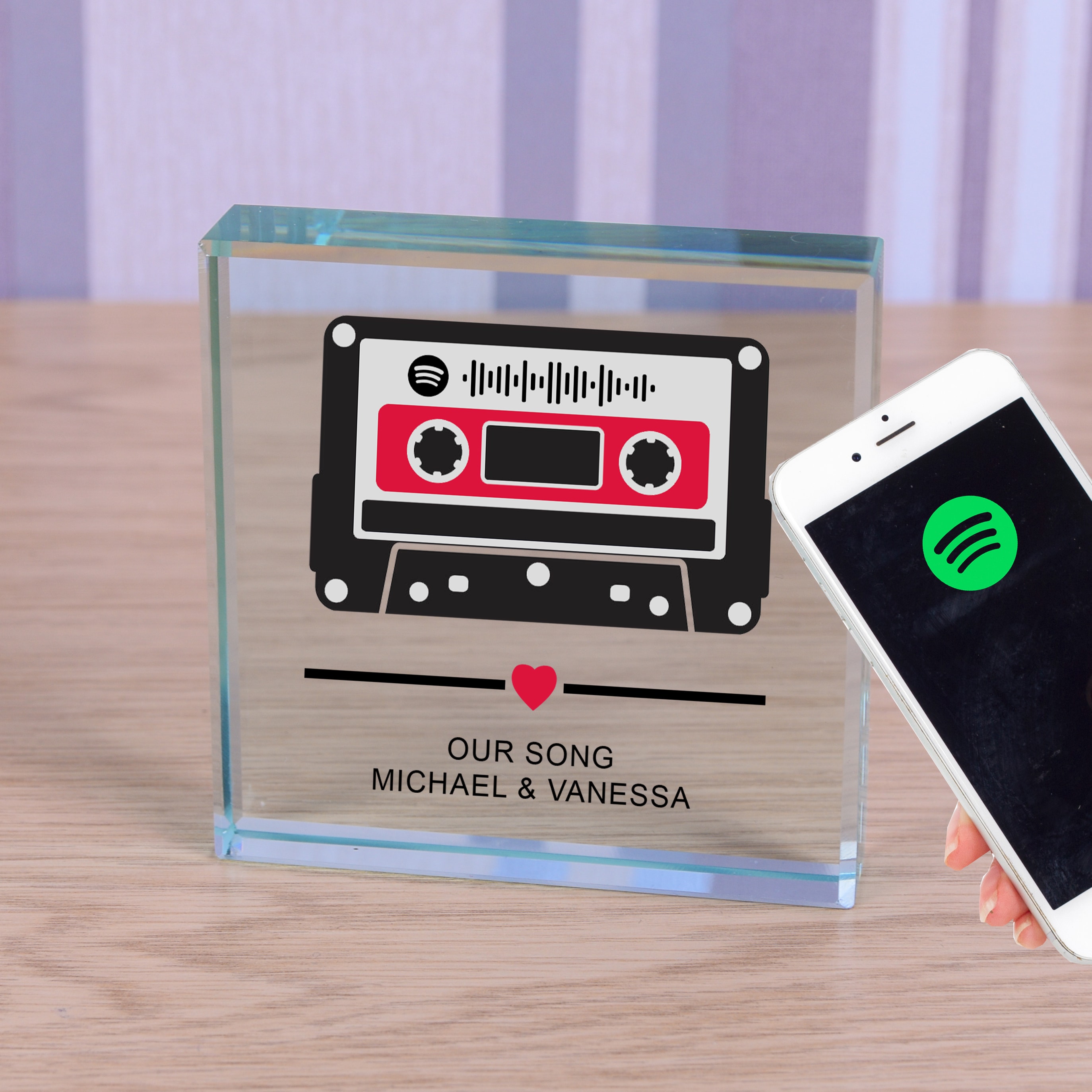 Uniqueful Personalised Our Song Cassette Glass Token Anniversary Gift for Couple in Clear