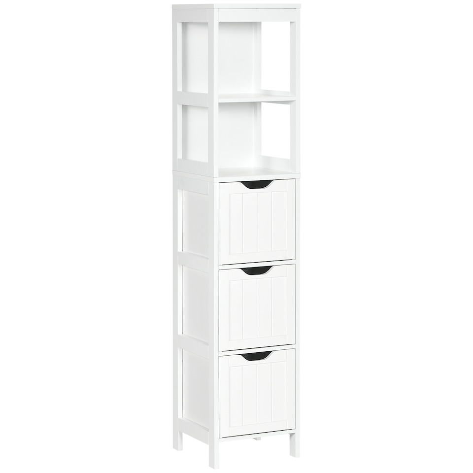 image 1 of HOMCOM Slim Bathroom Storage unit with 3 Drawers and 2 Open Shelves, White
