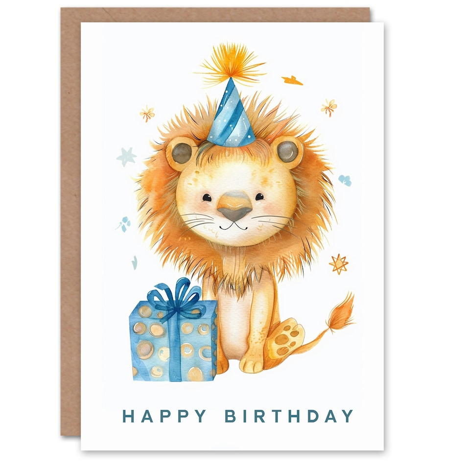 image 1 of Cute Party Hat Illustration Girl Boy Kids Birthday Card