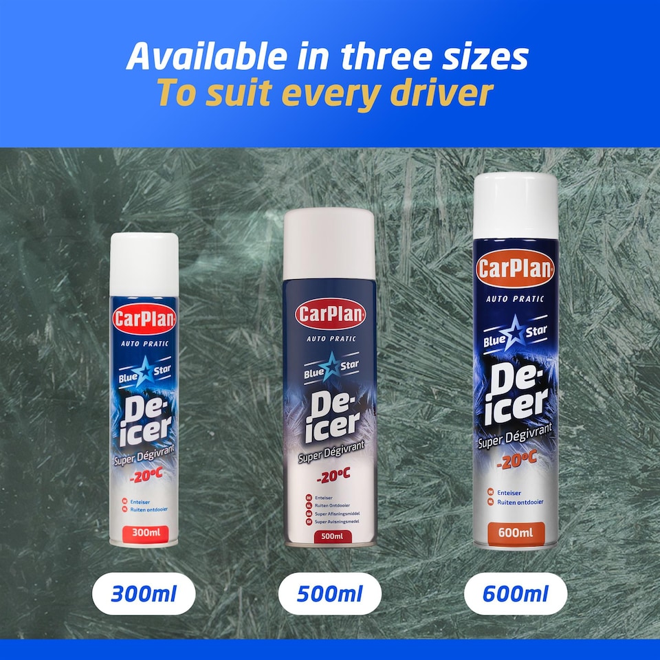 image 1 of CarPlan Blue Star De-Icer Car Windscreen Aerosol Spray Car Ice Melt 600ml x4