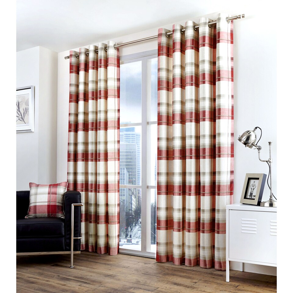 image 1 of Fusion Balmoral Check Eyelet Curtains Ruby