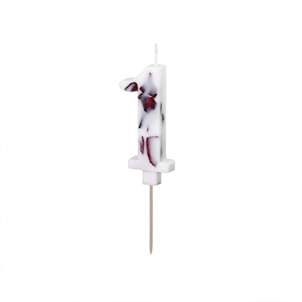 White with Flower Petals Number 1 Shaped Candle 8cm