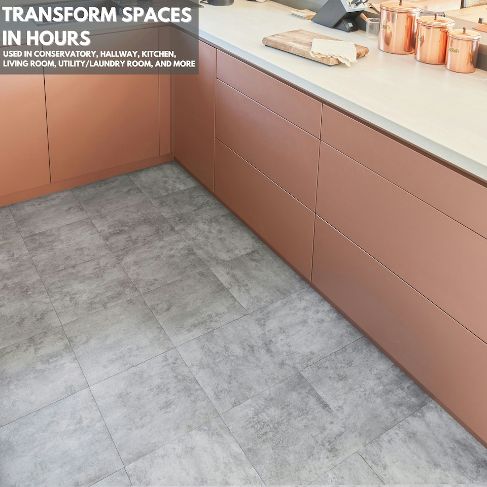 image 1 of NOVECRAFTO Vinyl Floor Tiles Self Adhesive – 12x12in Peel and Stick Flooring for Kitchen, Bathroom & Living Room – Grey Granite Effect Design Grey | 2.79 sqm