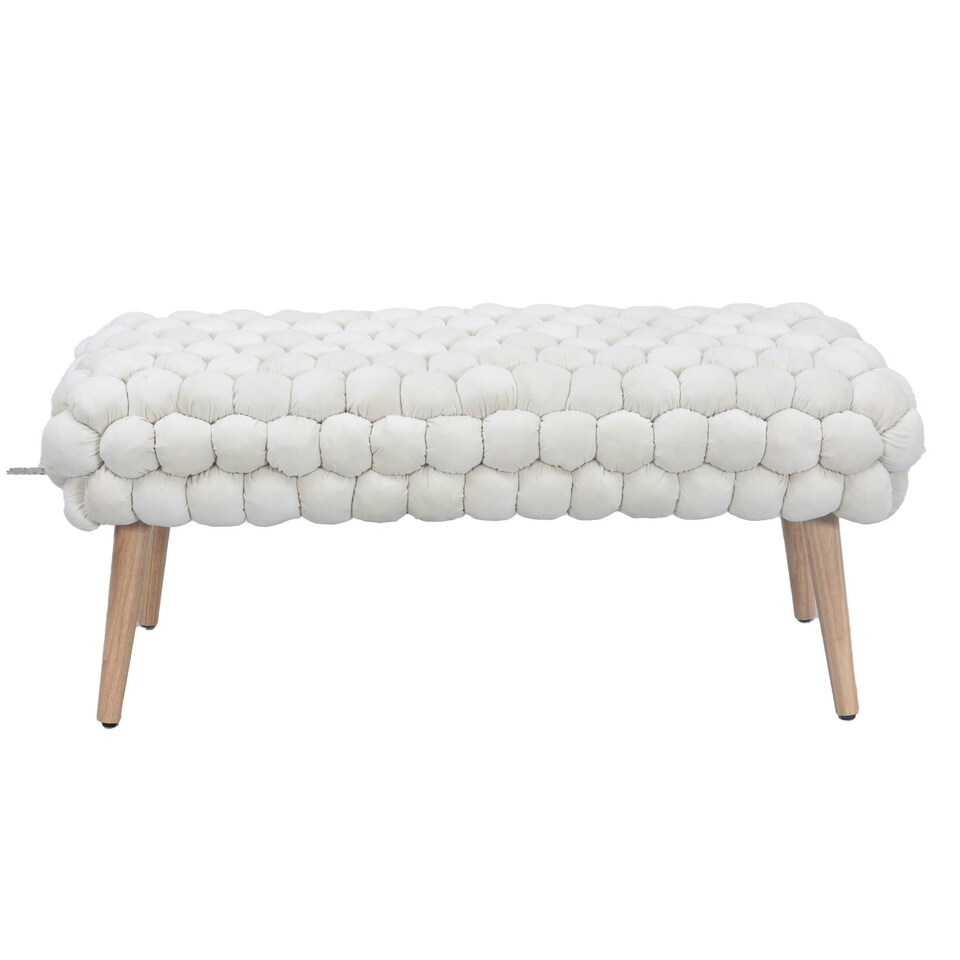 image 1 of Cushla Bubbly Velvet Large Footstool - Cream