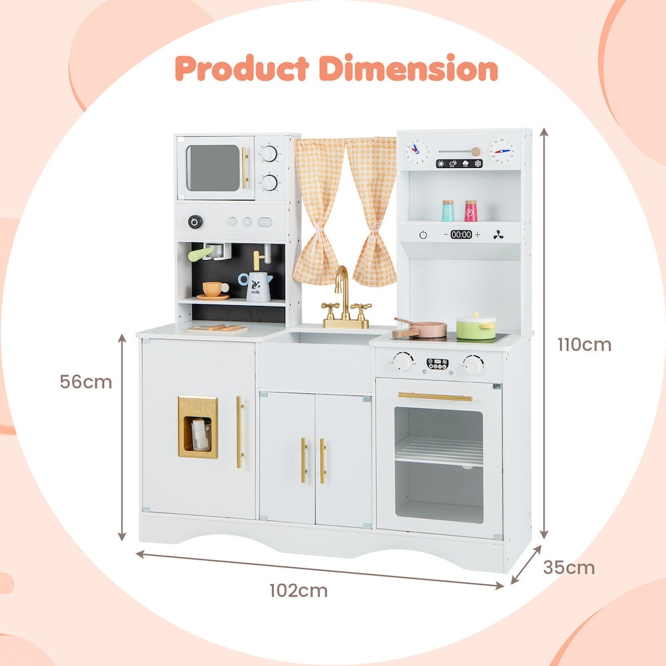 image 1 of COSTWAY Kids Kitchen Playset Toddlers Wooden Pretend Play Kitchen Cooking Toy